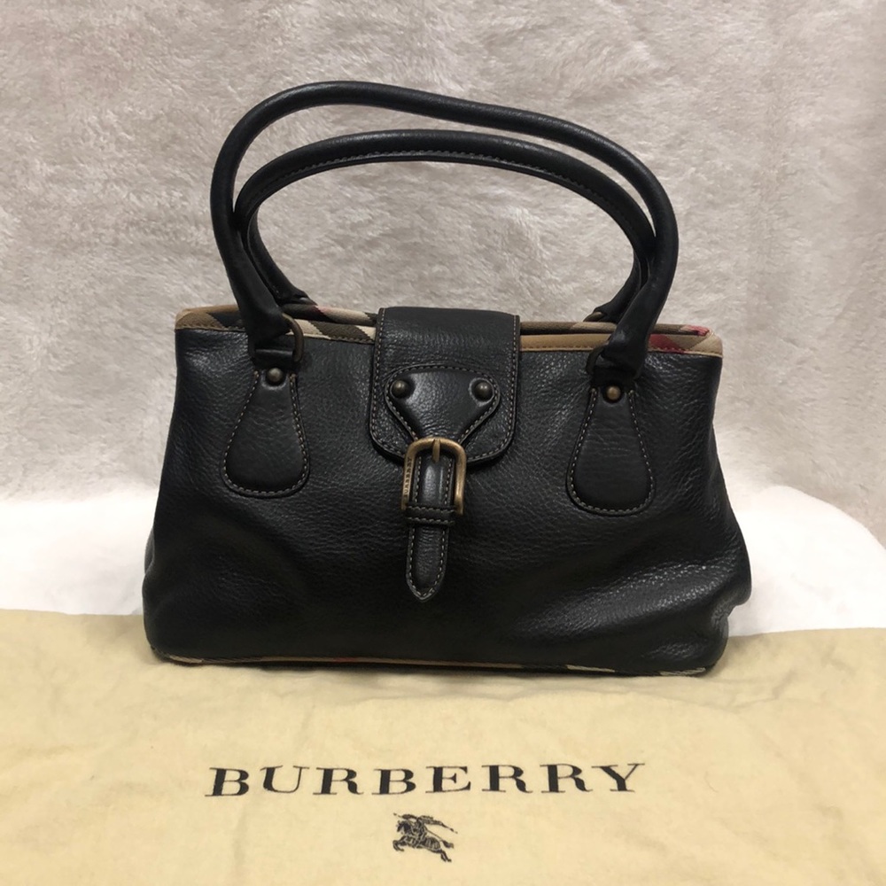 BURBERRY Leather Handbag with fabric check trim